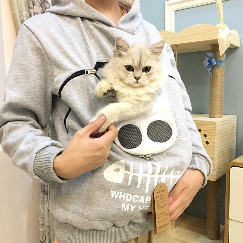 Women Hoodie Sweatshirt With Cat Pet Pocket Design Long Sleeve Sweater Cat Outfit