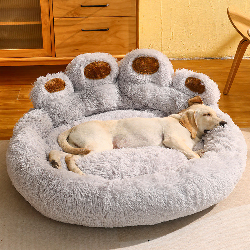 Dog Bed Cat Mat Round Large Pet House Long Plush Deep Sleeping Warm Bear Paw Shape Super Soft Cushion Calm Beds